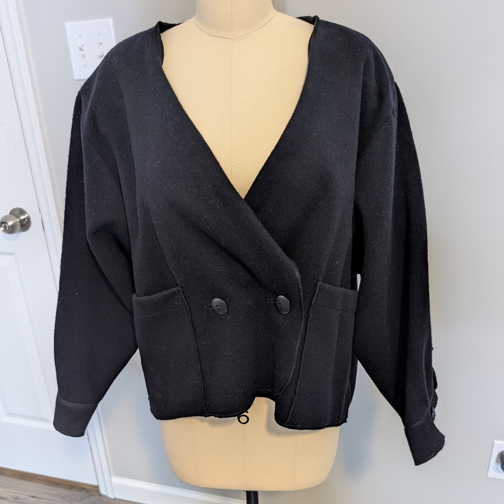 Adam Douglass Vintage Black‎ Charcoal Sweater Oversized Jacket Size Small